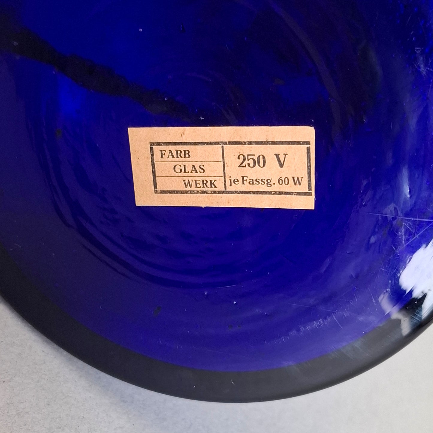 1970s glass vintage table lamp with cobalt blue foot and white opaline glass globe - Retro Lamp Shop