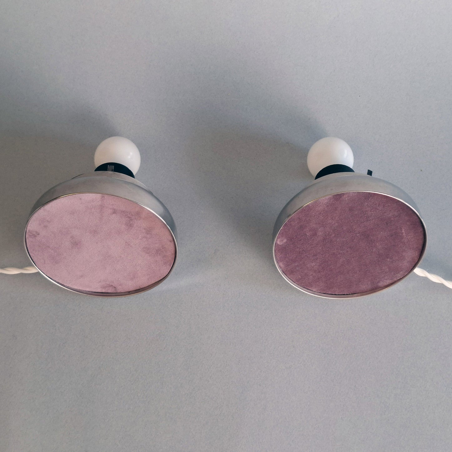 Pair of 1970s vintage table lamps with chrome base and texturized opaline glass shades - Retro Lamp Shop -