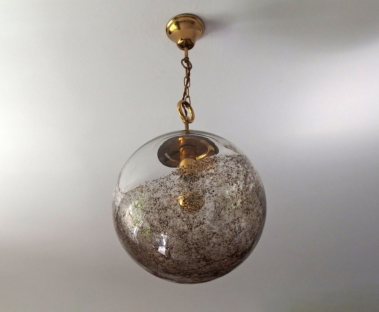 Vintage Kaiser Leuchten brass pendant light with Murano glass globe - Retro Lamp Shop