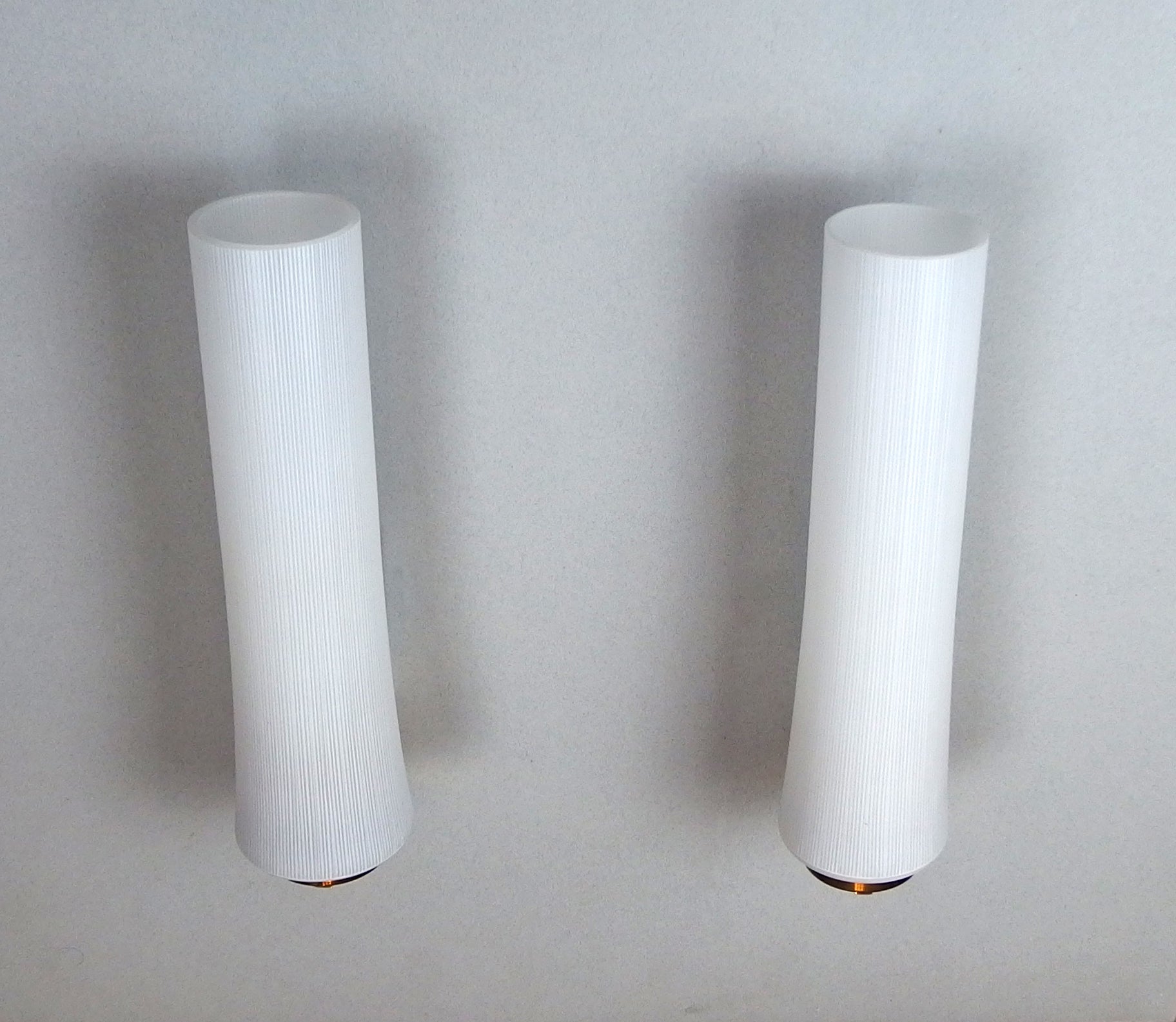 Elegant pair of 1950s opaline glass sconces with polished brass and off white painted base - Retro Lamp Shop