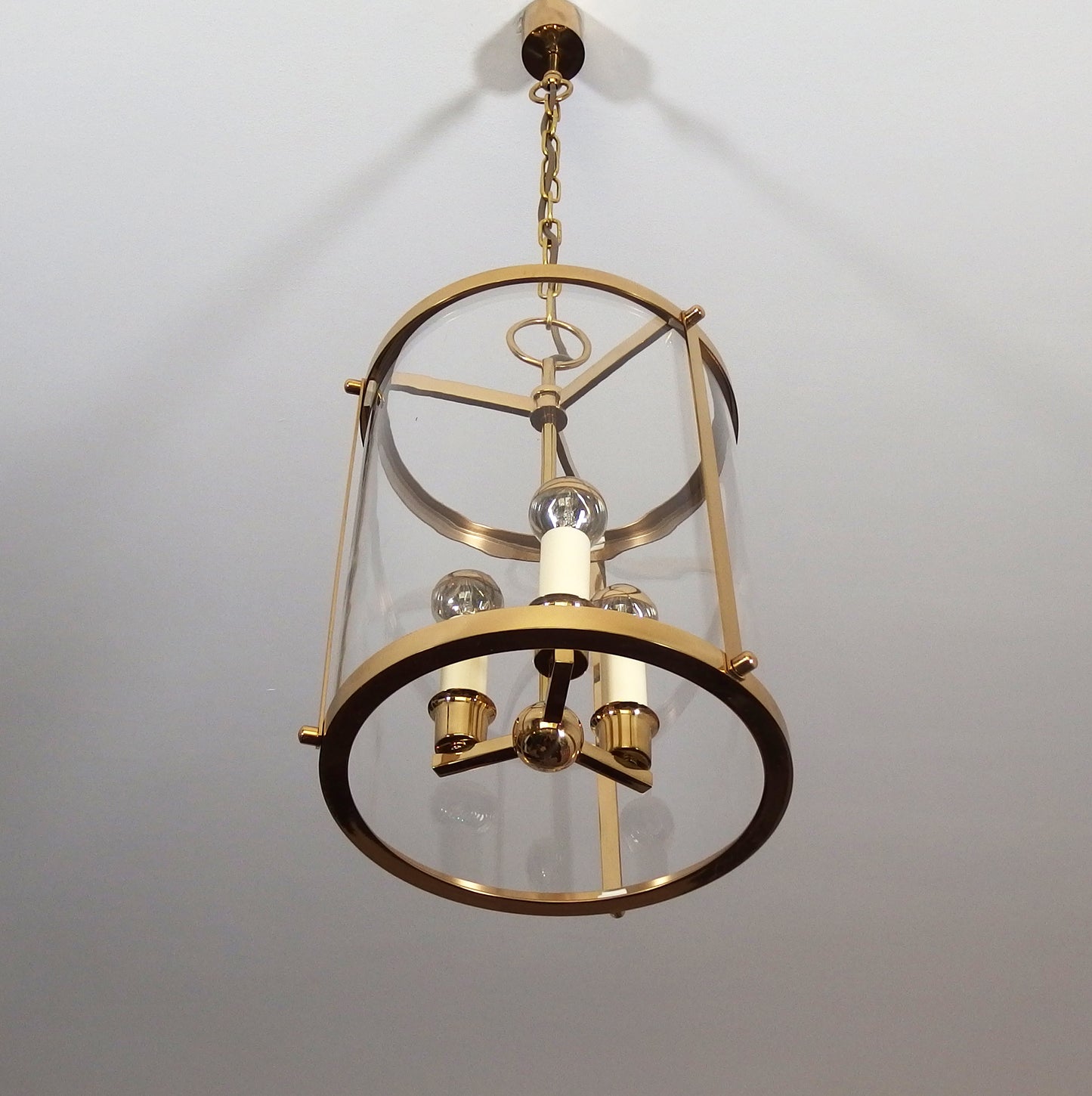 1970s 3 lights brass and glass chandelier - Retro Lamp Shop