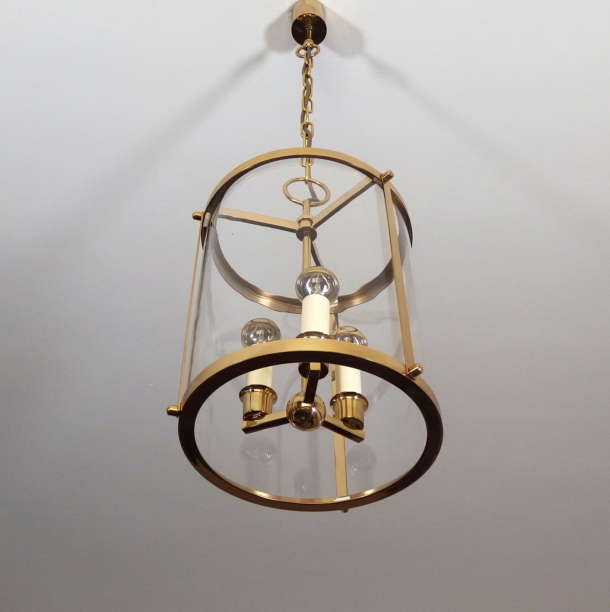 1970s 3 lights brass and glass chandelier - Retro Lamp Shop