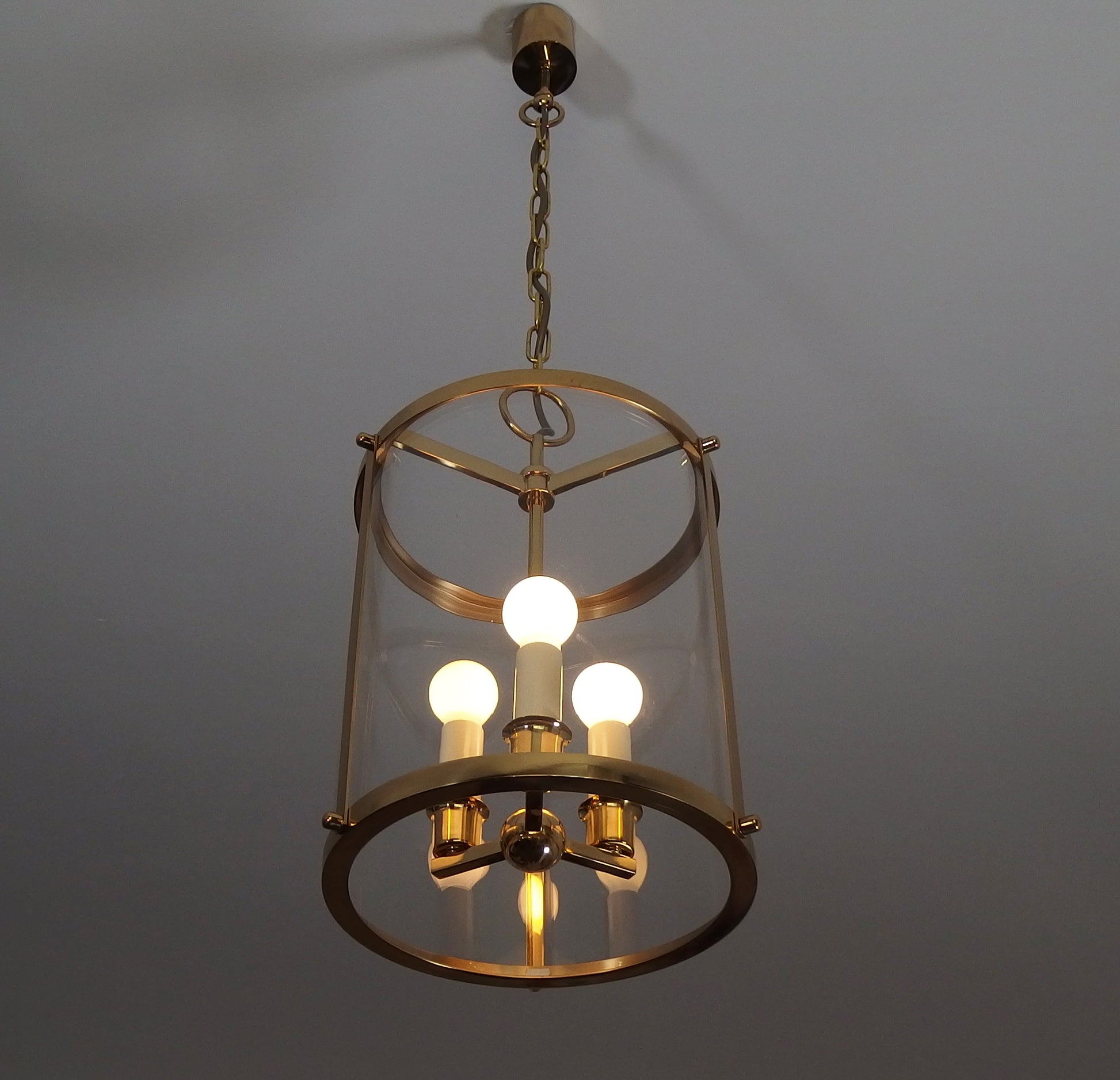 1970s 3 lights brass and glass chandelier - Retro Lamp Shop