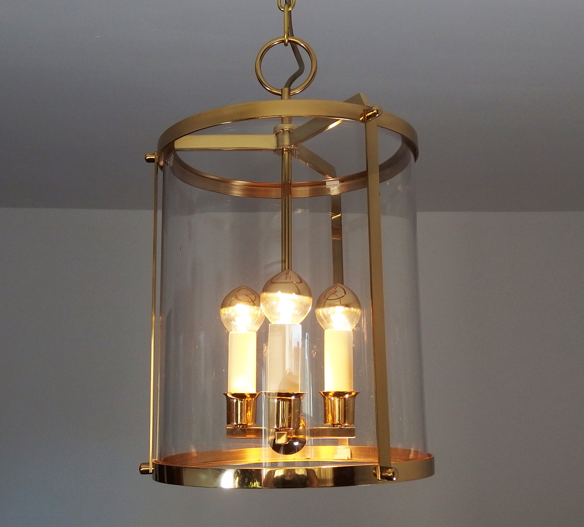 1970s 3 lights brass and glass chandelier - Retro Lamp Shop