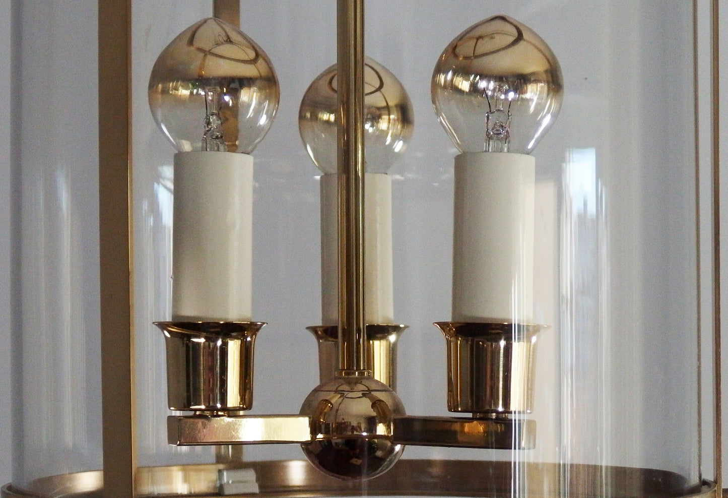 1970s 3 lights brass and glass chandelier - Retro Lamp Shop
