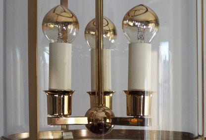 1970s 3 lights brass and glass chandelier - Retro Lamp Shop