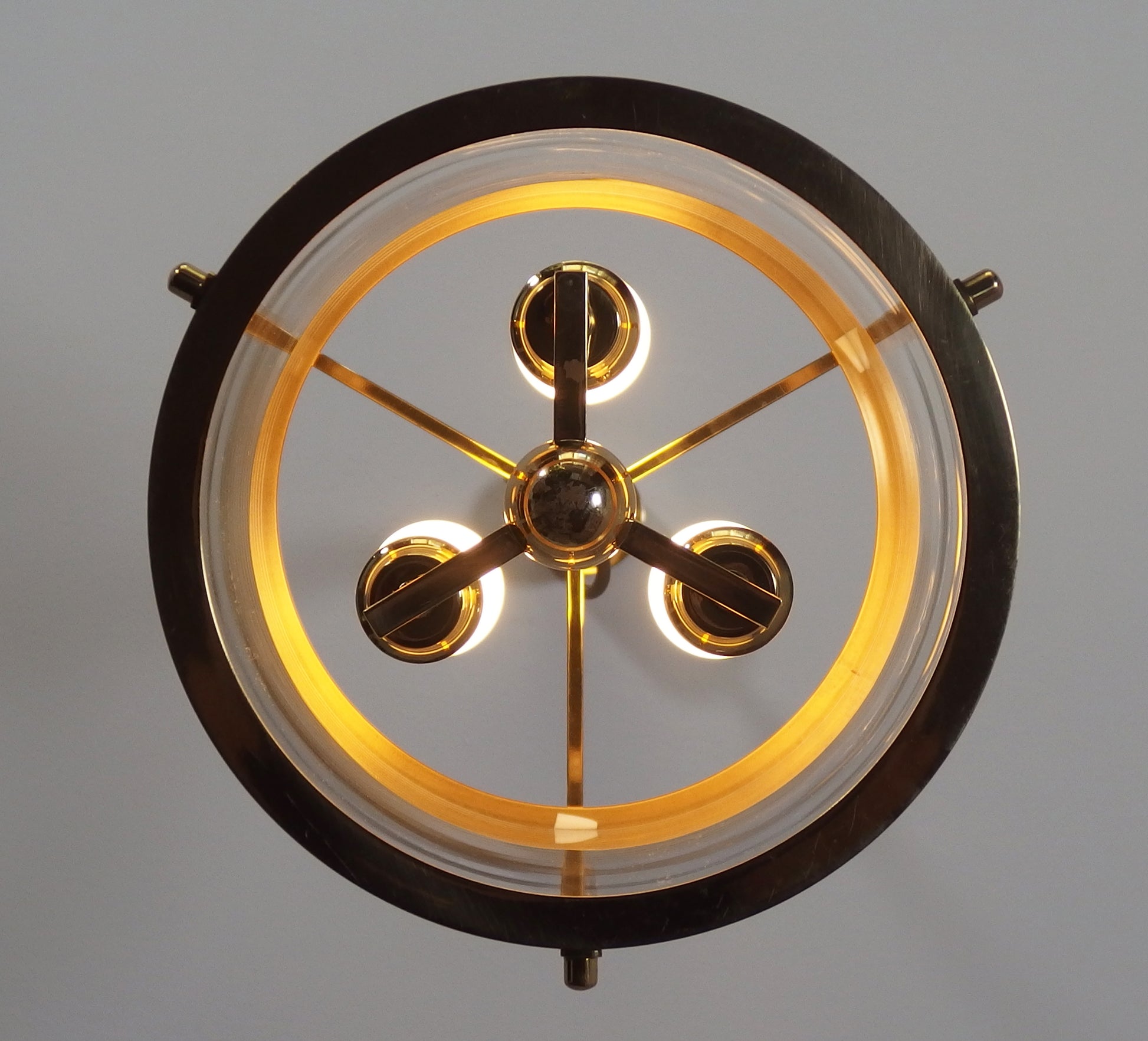 1970s 3 lights brass and glass chandelier - Retro Lamp Shop