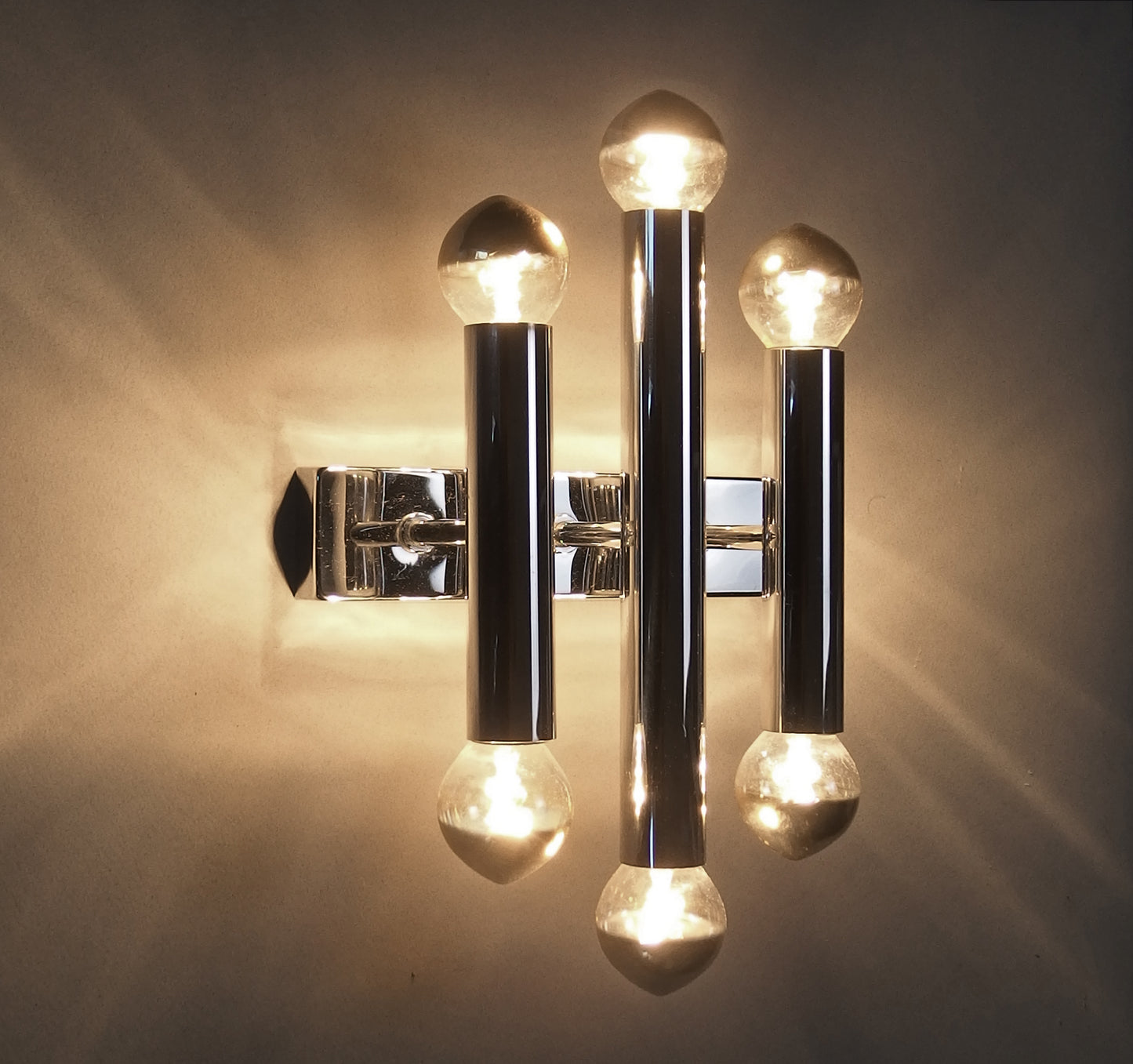 1 of 3 1970's Sciolari style 6 lights chrome sconces from Doria Leuchten - Retro Lamp Shop