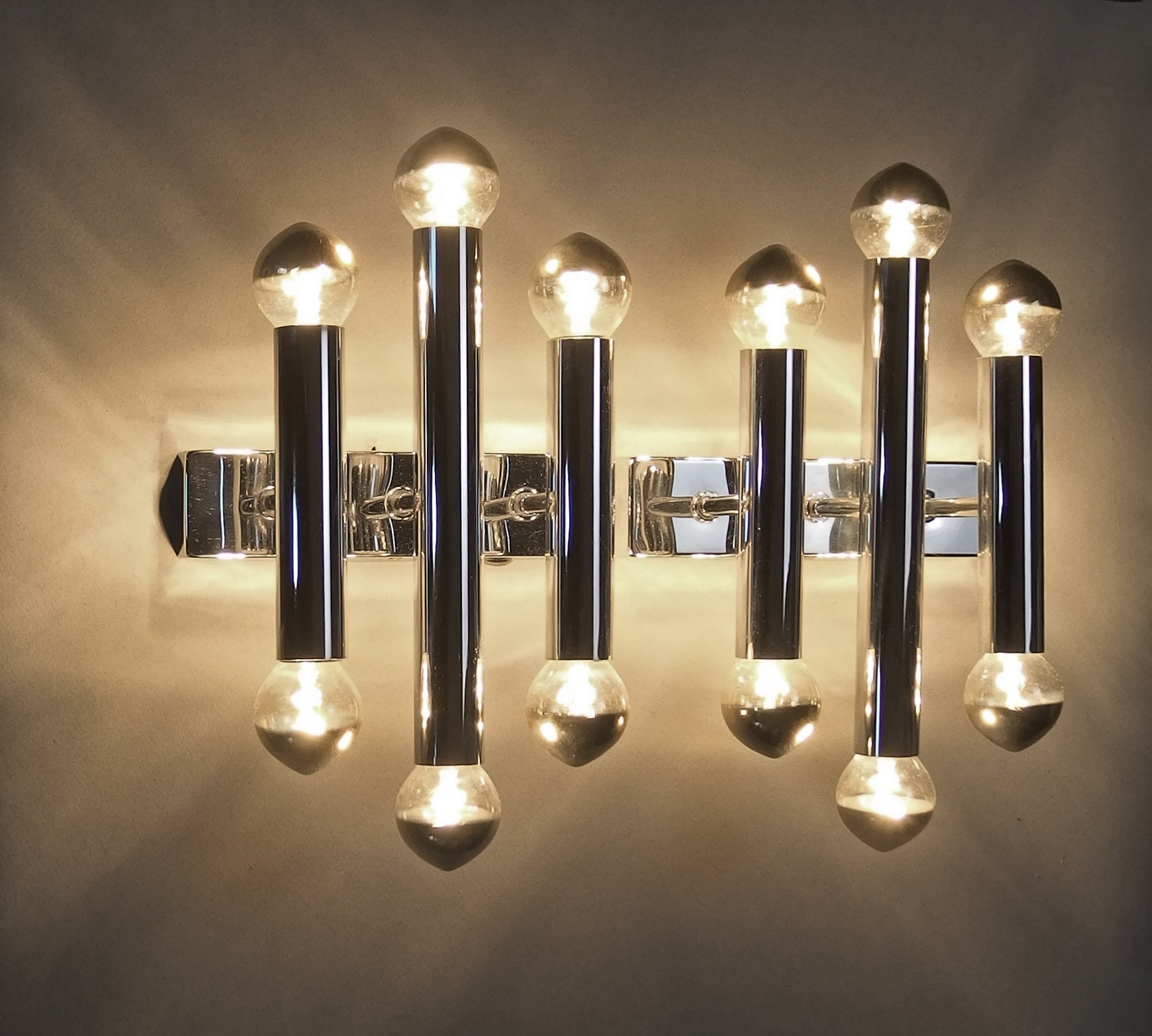 1 of 3 1970's Sciolari style 6 lights chrome sconces from Doria Leuchten - Retro Lamp Shop