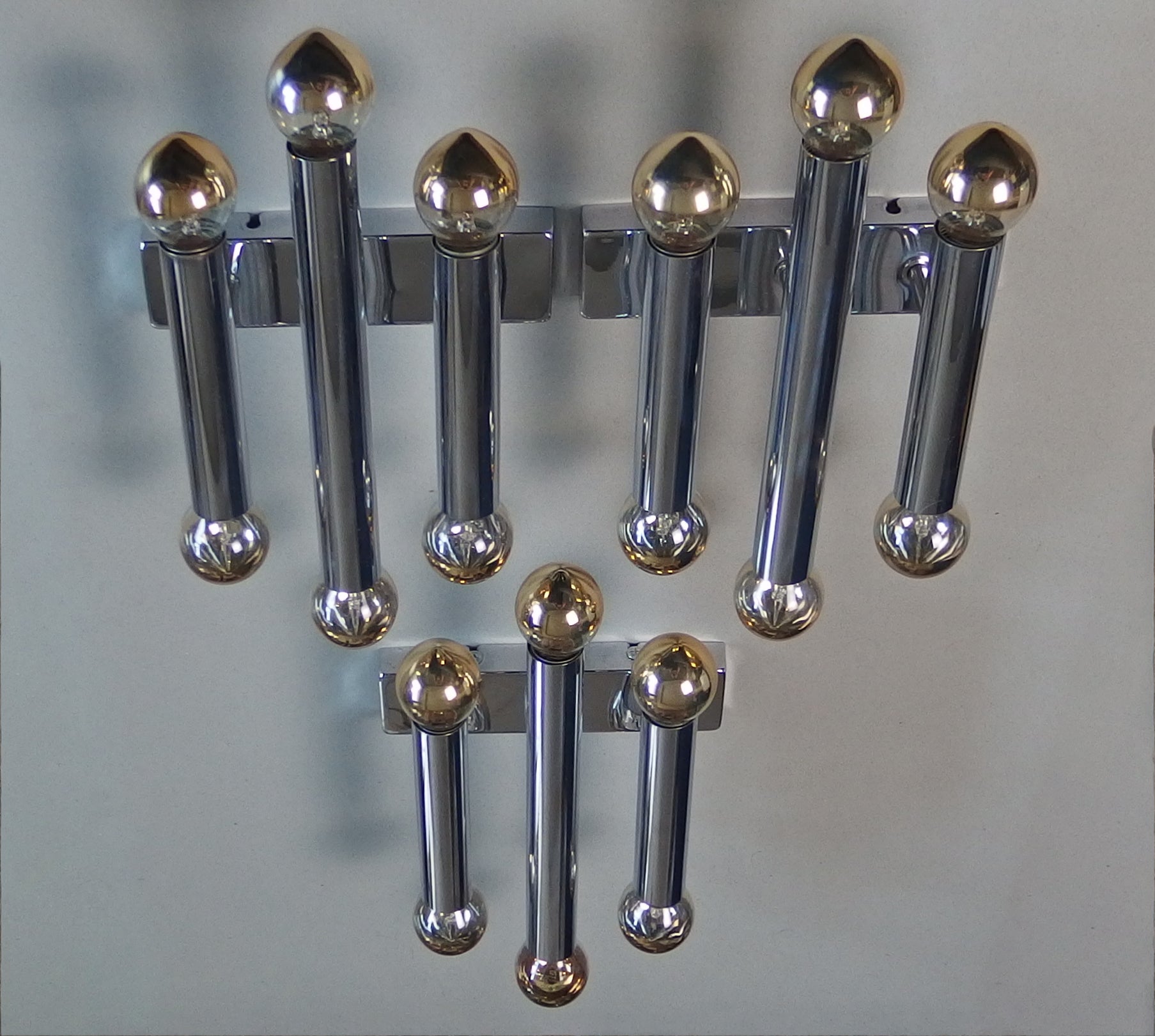 1 of 3 1970's Sciolari style 6 lights chrome sconces from Doria Leuchten - Retro Lamp Shop