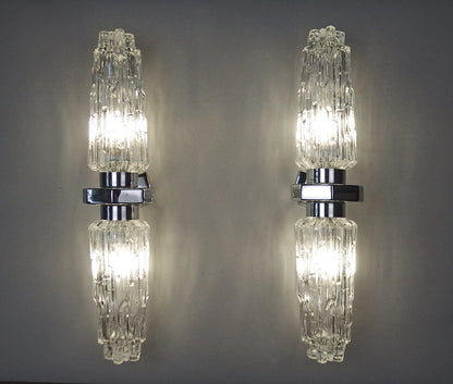 Pair of 1970's XL chrome sconces with ice glass shades from Hillerbrand - Retro Lamp Shop