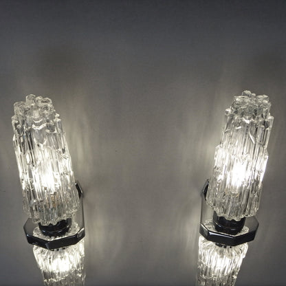 Pair of 1970's XL chrome sconces with ice glass shades from Hillerbrand - Retro Lamp Shop