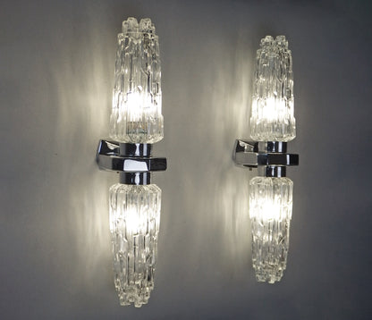 Pair of 1970's XL chrome sconces with ice glass shades from Hillerbrand - Retro Lamp Shop