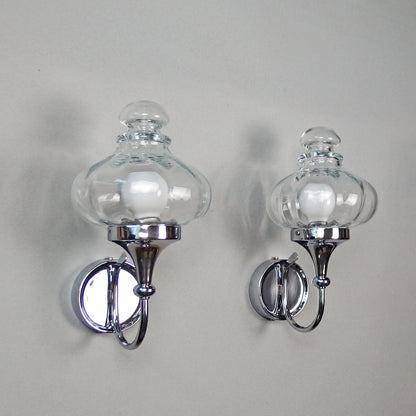 Beautiful pair of 1970s chrome and clear glass sconces from Willa - Retro Lamp Shop