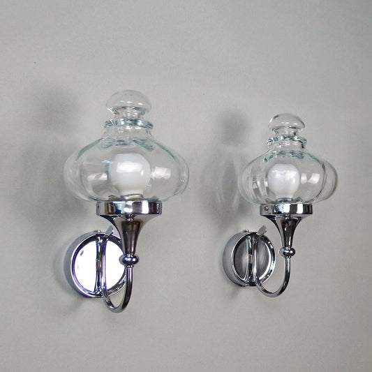 Beautiful pair of 1970s chrome and clear glass sconces from Willa - Retro Lamp Shop