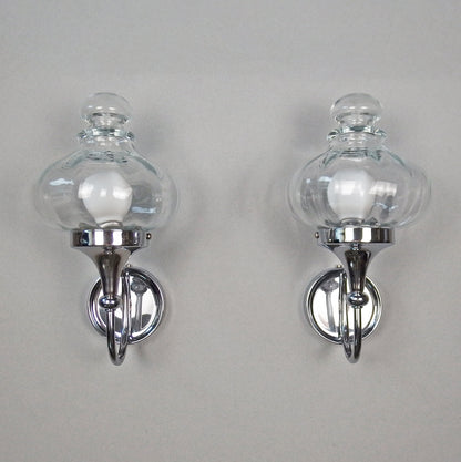 Beautiful pair of 1970s chrome and clear glass sconces from Willa - Retro Lamp Shop