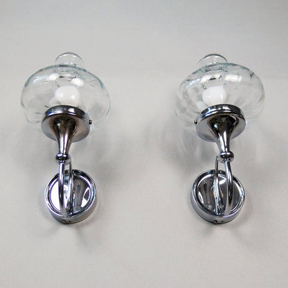 Beautiful pair of 1970s chrome and clear glass sconces from Willa - Retro Lamp Shop