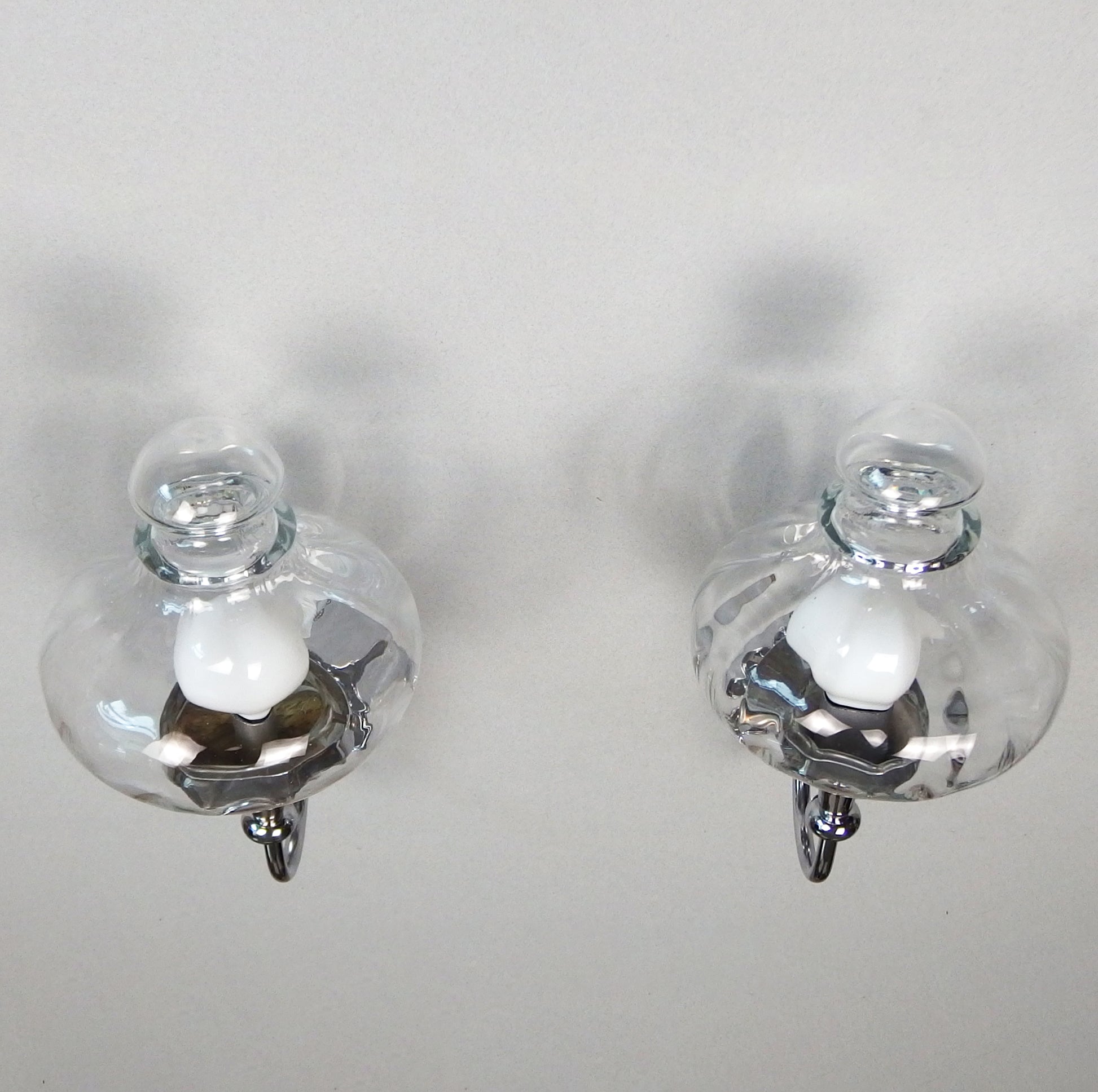 Beautiful pair of 1970s chrome and clear glass sconces from Willa - Retro Lamp Shop