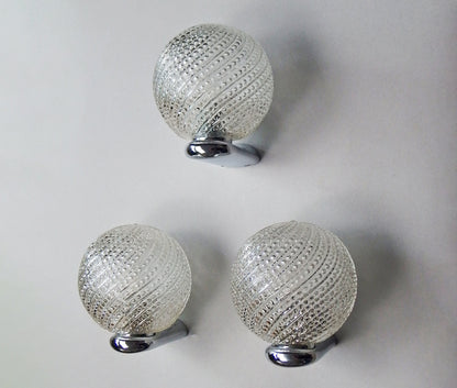 Set of 3 1970s chrome and amber bubble glass bathroom sconces - Retro Lamp Shop