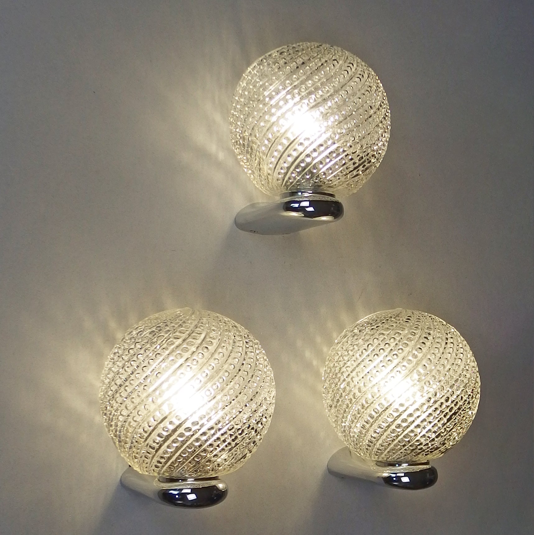 Set of 3 1970s chrome and amber bubble glass bathroom sconces - Retro Lamp Shop