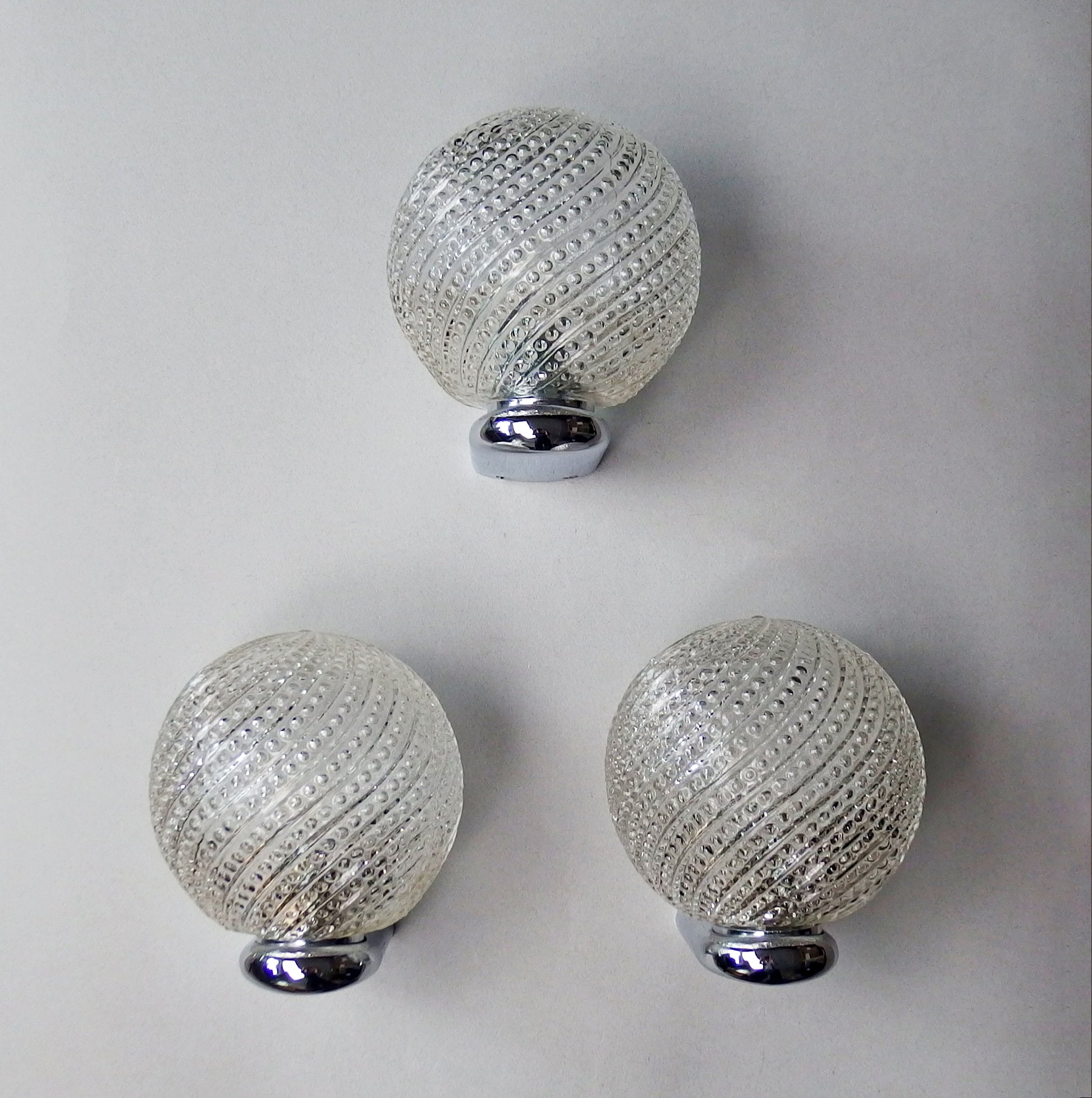 Set of 3 1970s chrome and amber bubble glass bathroom sconces - Retro Lamp Shop