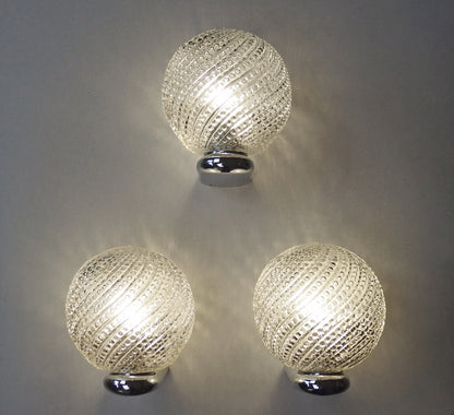 Set of 3 1970s chrome and amber bubble glass bathroom sconces - Retro Lamp Shop