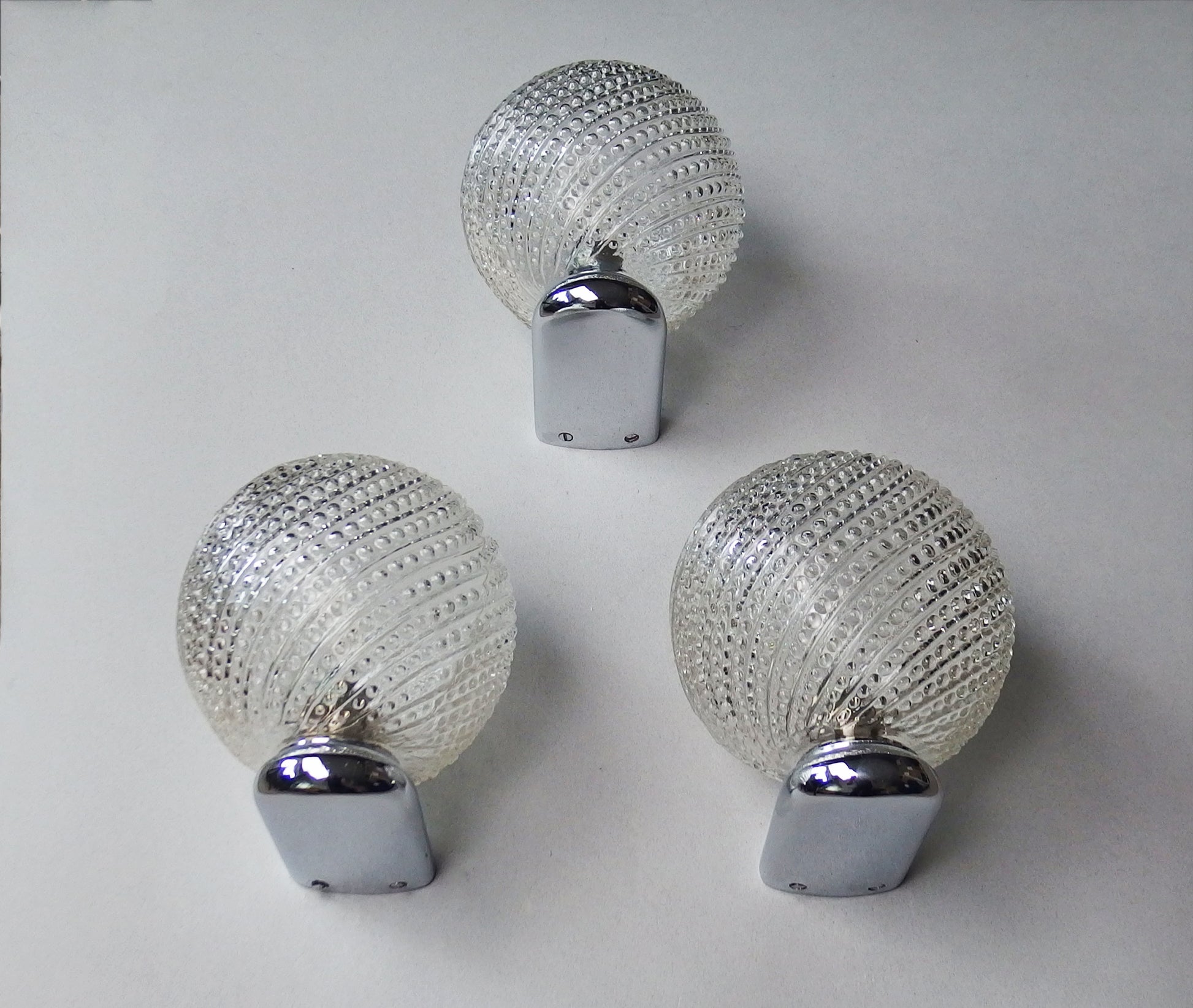 Set of 3 1970s chrome and amber bubble glass bathroom sconces - Retro Lamp Shop