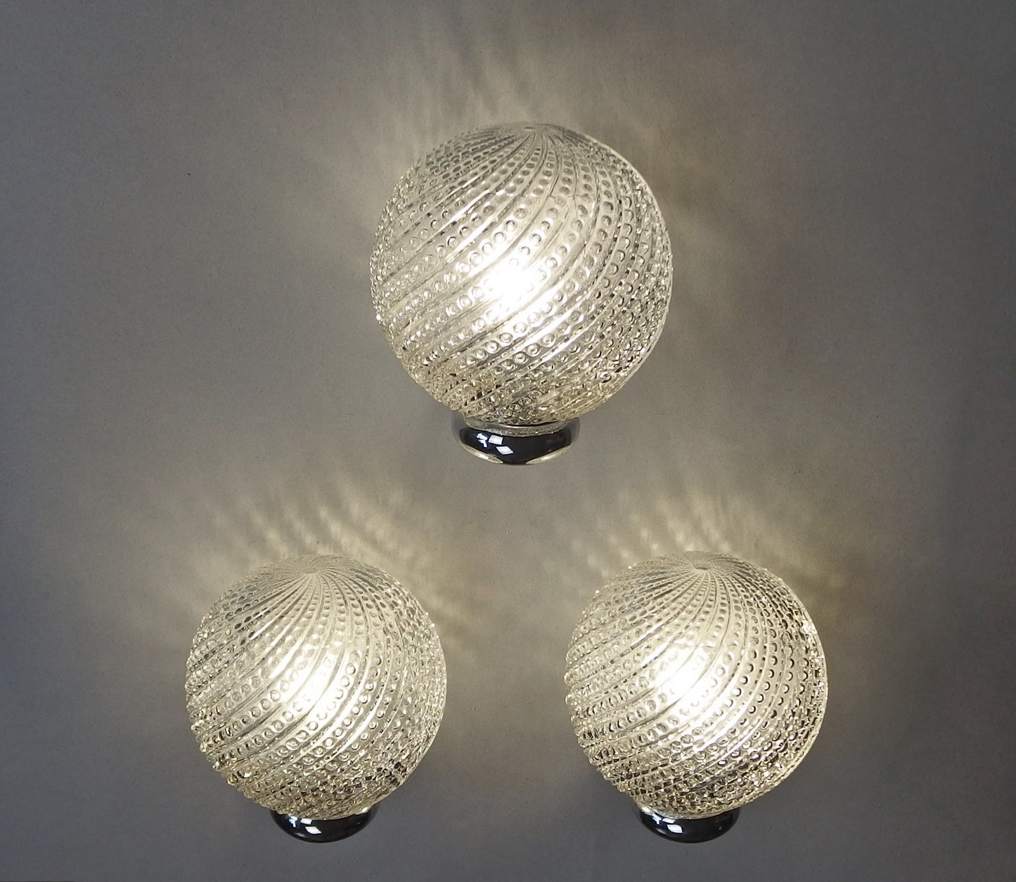 Set of 3 1970s chrome and amber bubble glass bathroom sconces - Retro Lamp Shop