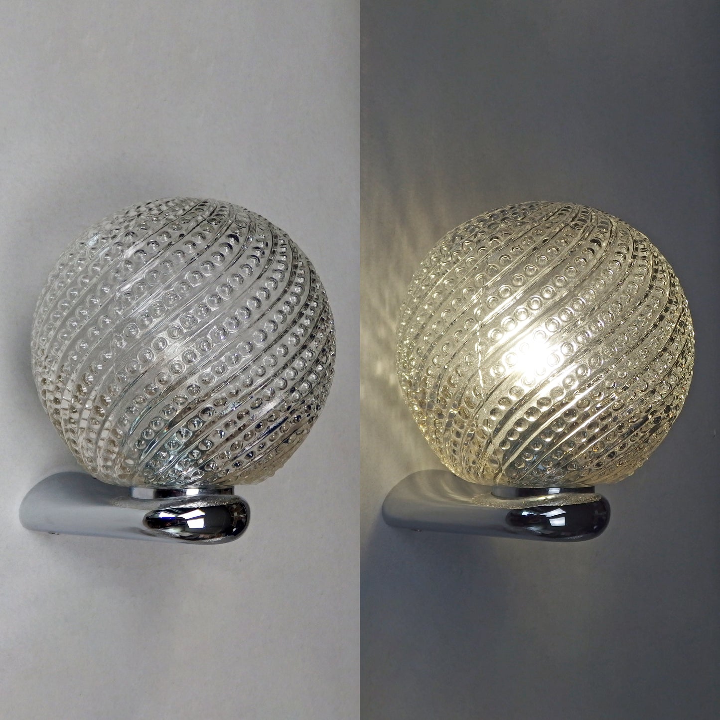 Set of 3 1970s chrome and amber bubble glass bathroom sconces - Retro Lamp Shop