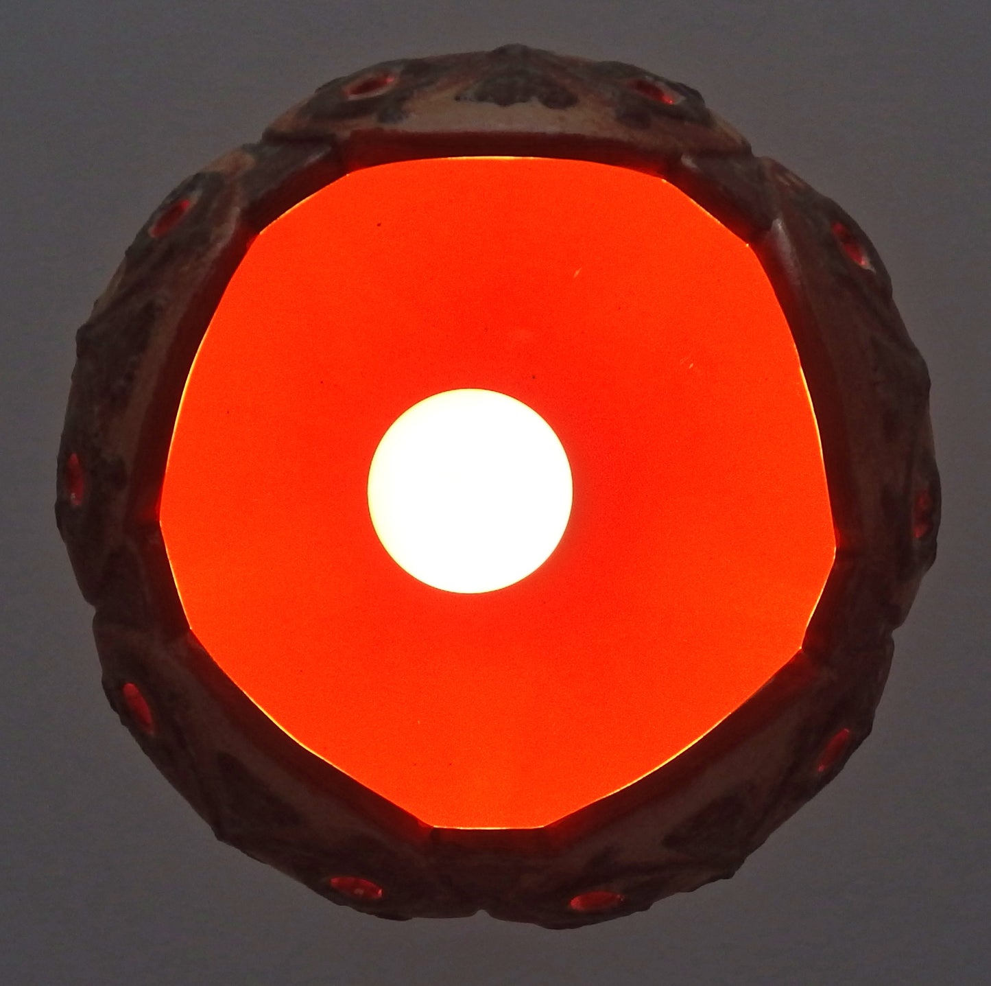 70's fat lava beige and green ceramic pendant light with interior orange glaze from Hustadt - Retro Lamp Shop