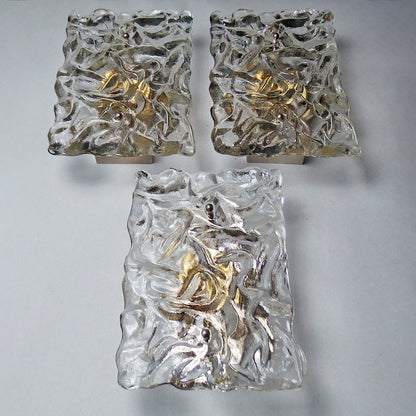 1 of 3 stunning 1970's large Murano ice glass sconces with chrome base from Hillebrand - Retro Lamp Shop