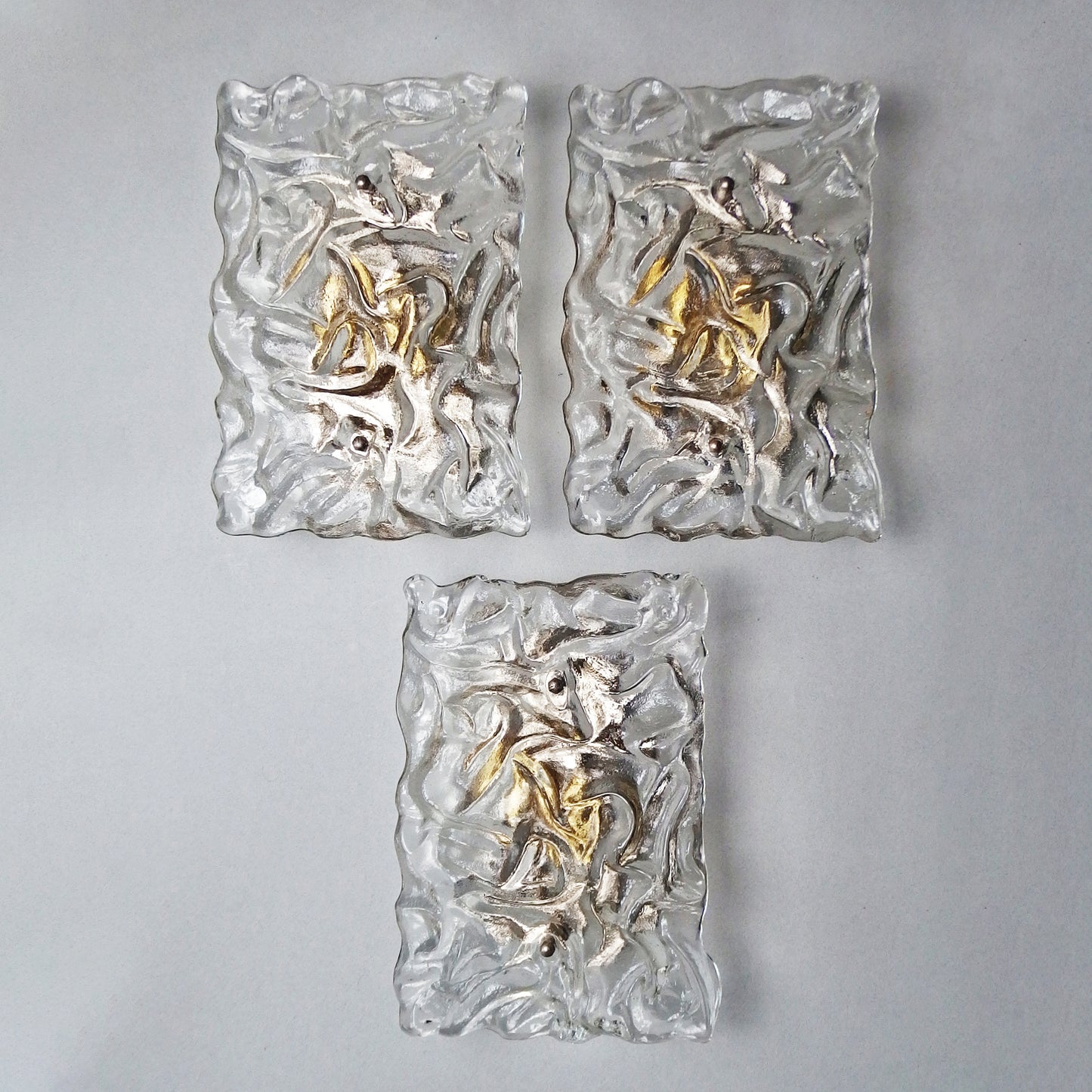 1 of 3 stunning 1970's large Murano ice glass sconces with chrome base from Hillebrand - Retro Lamp Shop