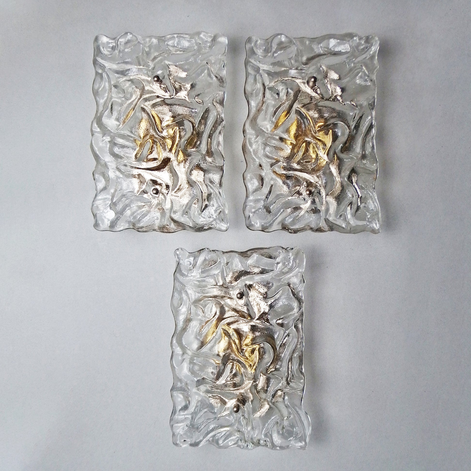 1 of 3 stunning 1970's large Murano ice glass sconces with chrome base from Hillebrand - Retro Lamp Shop