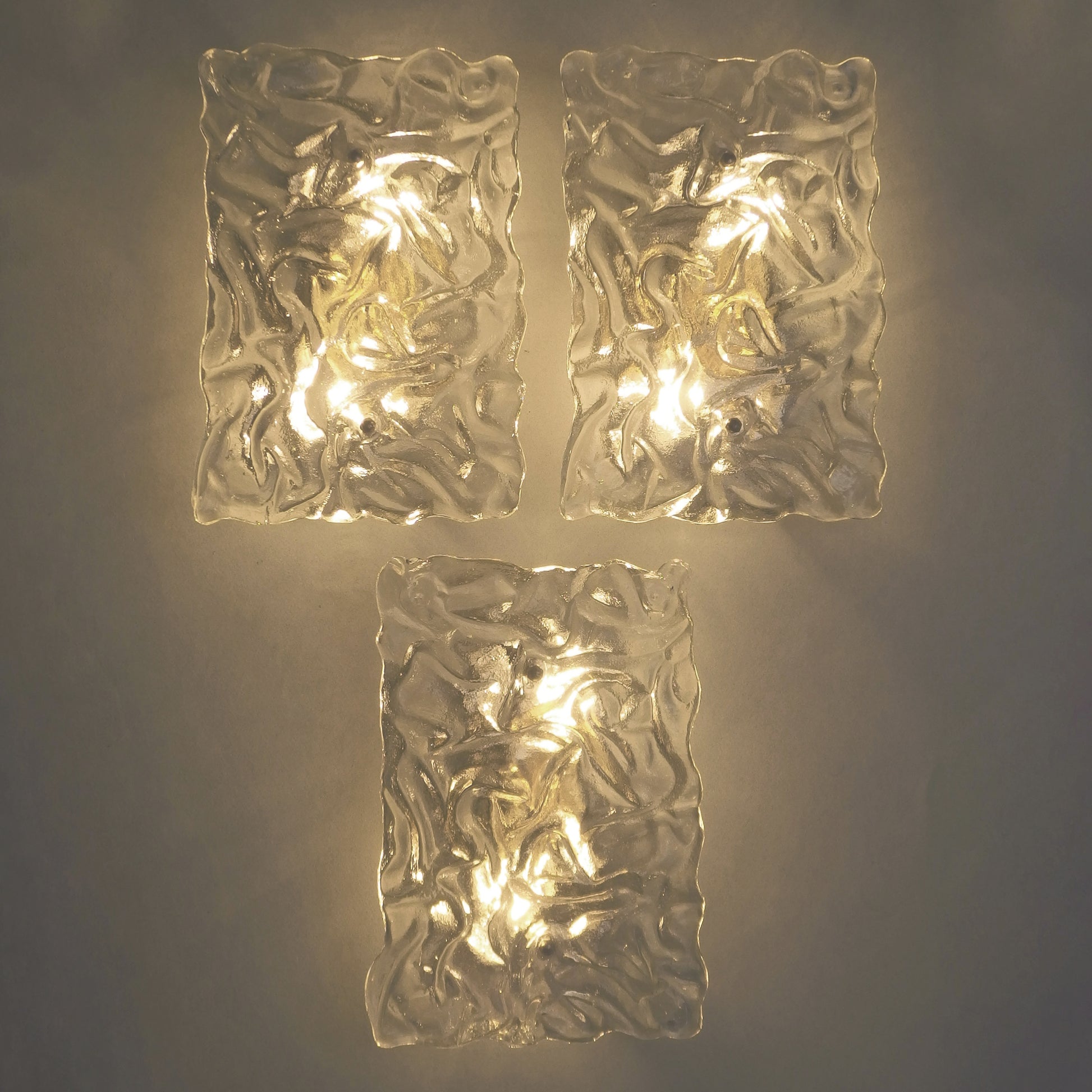 1 of 3 stunning 1970's large Murano ice glass sconces with chrome base from Hillebrand - Retro Lamp Shop