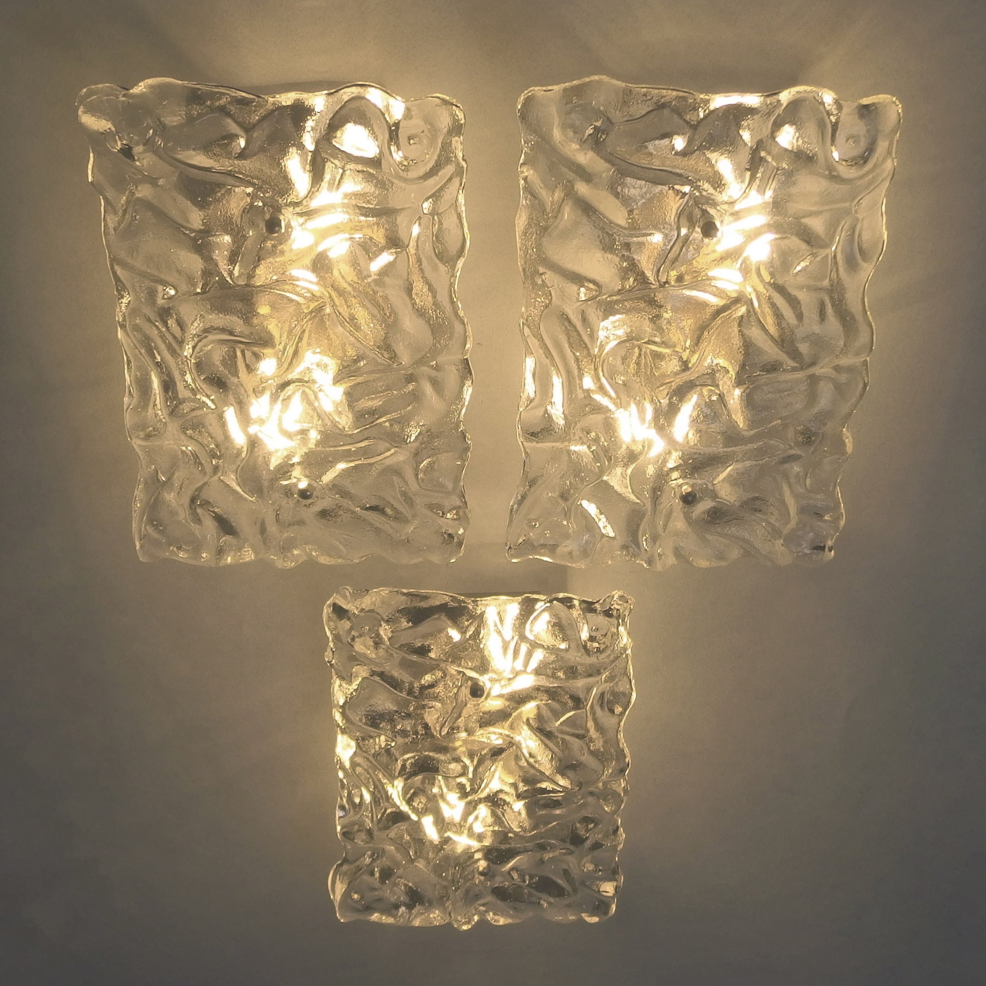1 of 3 stunning 1970's large Murano ice glass sconces with chrome base from Hillebrand - Retro Lamp Shop