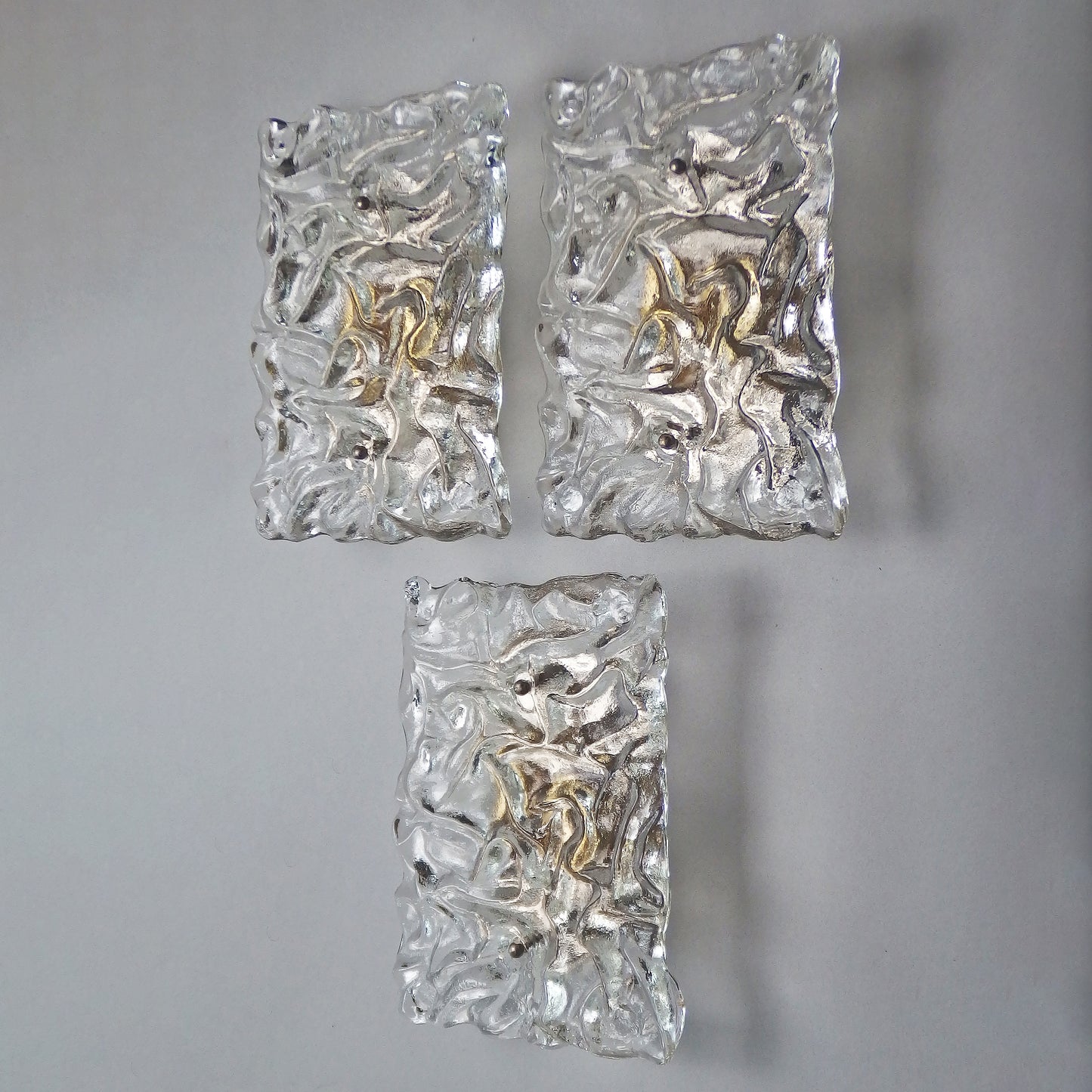 1 of 3 stunning 1970's large Murano ice glass sconces with chrome base from Hillebrand - Retro Lamp Shop
