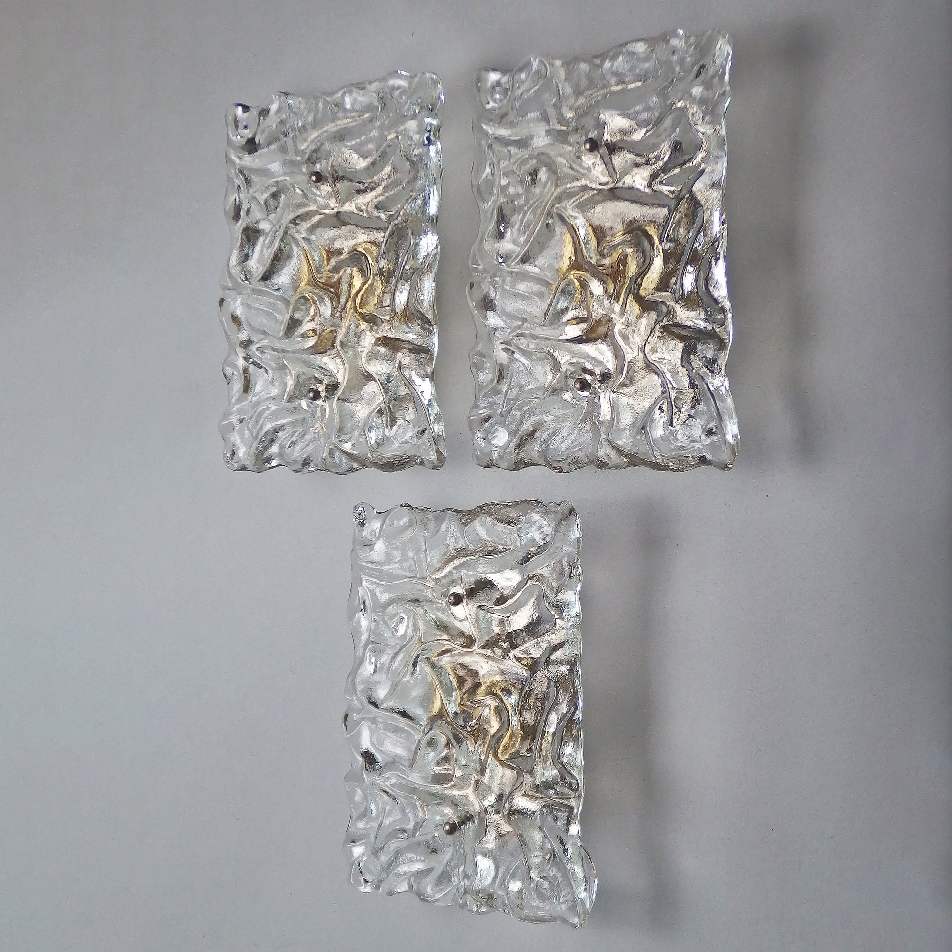 1 of 3 stunning 1970's large Murano ice glass sconces with chrome base from Hillebrand - Retro Lamp Shop