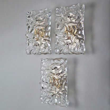 1 of 3 stunning 1970's large Murano ice glass sconces with chrome base from Hillebrand - Retro Lamp Shop