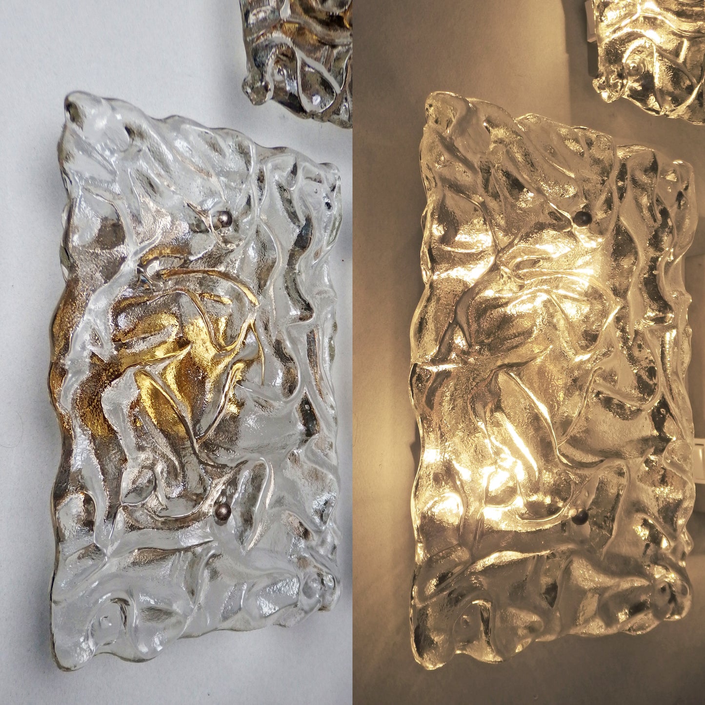 1 of 3 stunning 1970's large Murano ice glass sconces with chrome base from Hillebrand - Retro Lamp Shop