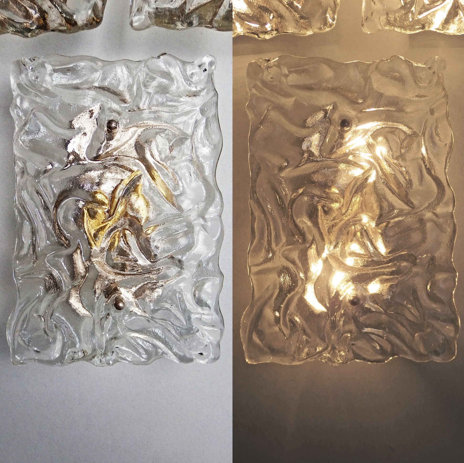1 of 3 stunning 1970's large Murano ice glass sconces with chrome base from Hillebrand - Retro Lamp Shop