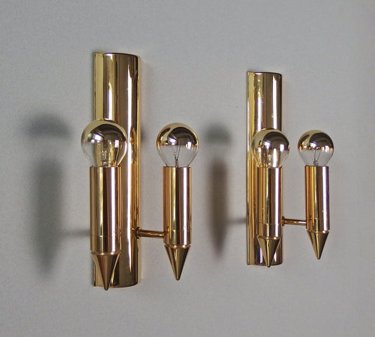 Pair of 1970s brass sconces with 2 lights from TZ Schmitz - Retro Lamp Shop