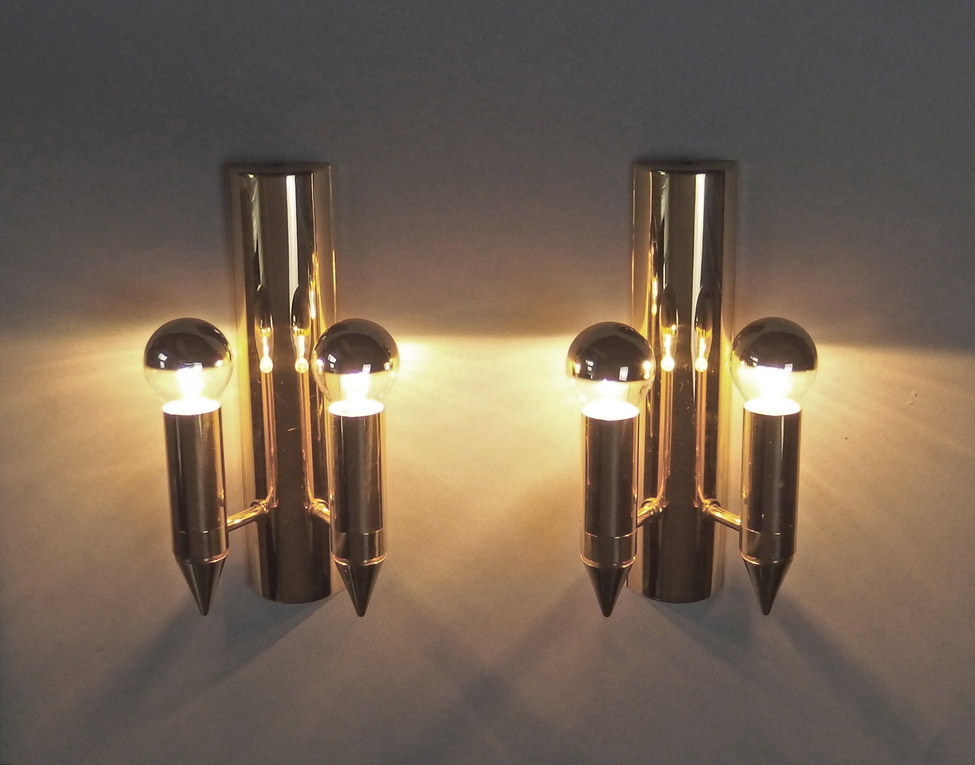 Pair of 1970s brass sconces with 2 lights from TZ Schmitz - Retro Lamp Shop