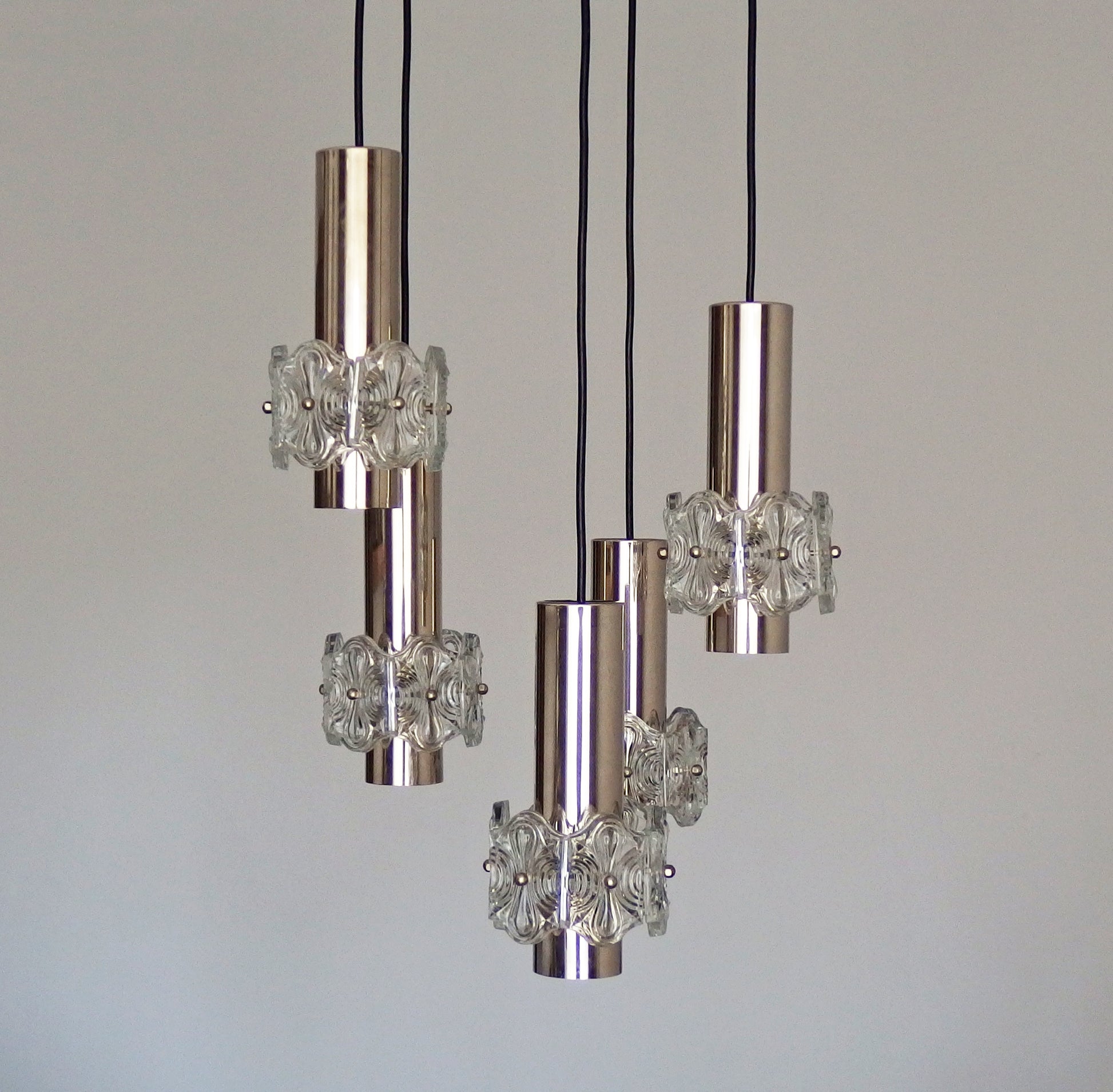 1970s vintage5 lights chrome and crystal cascade ceiling light from Sische - Retro Lamp Shop