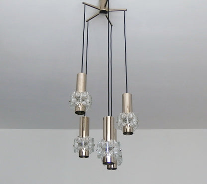 1970s vintage5 lights chrome and crystal cascade ceiling light from Sische - Retro Lamp Shop