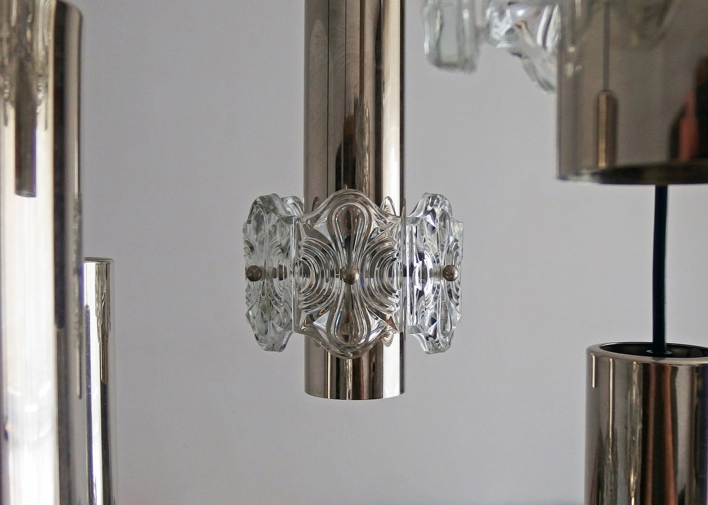 1970s vintage5 lights chrome and crystal cascade ceiling light from Sische - Retro Lamp Shop