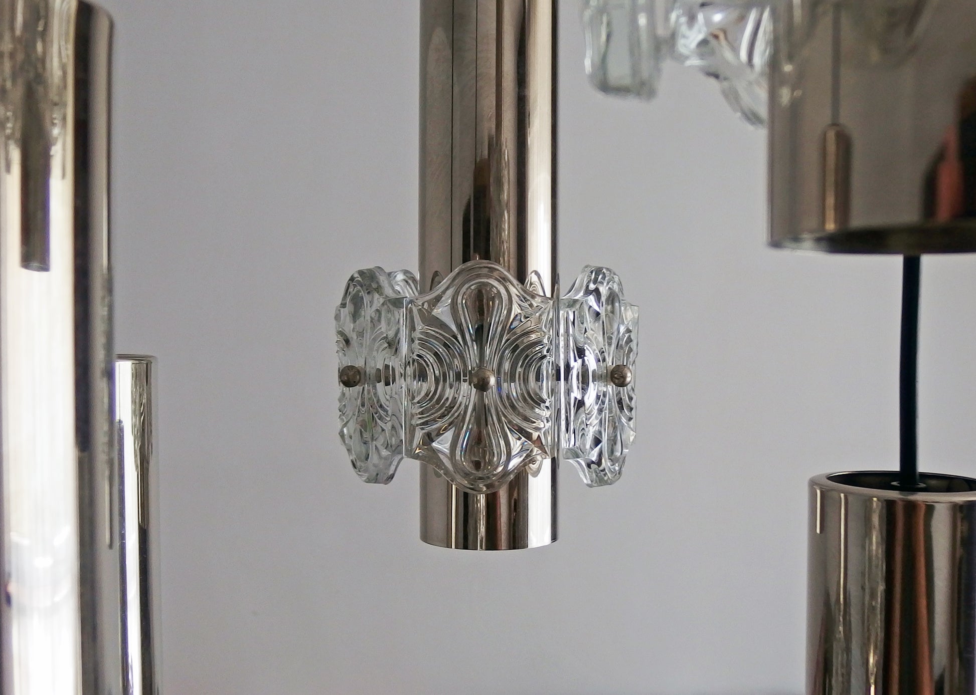 1970s vintage5 lights chrome and crystal cascade ceiling light from Sische - Retro Lamp Shop