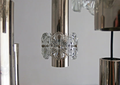 1970s vintage5 lights chrome and crystal cascade ceiling light from Sische - Retro Lamp Shop