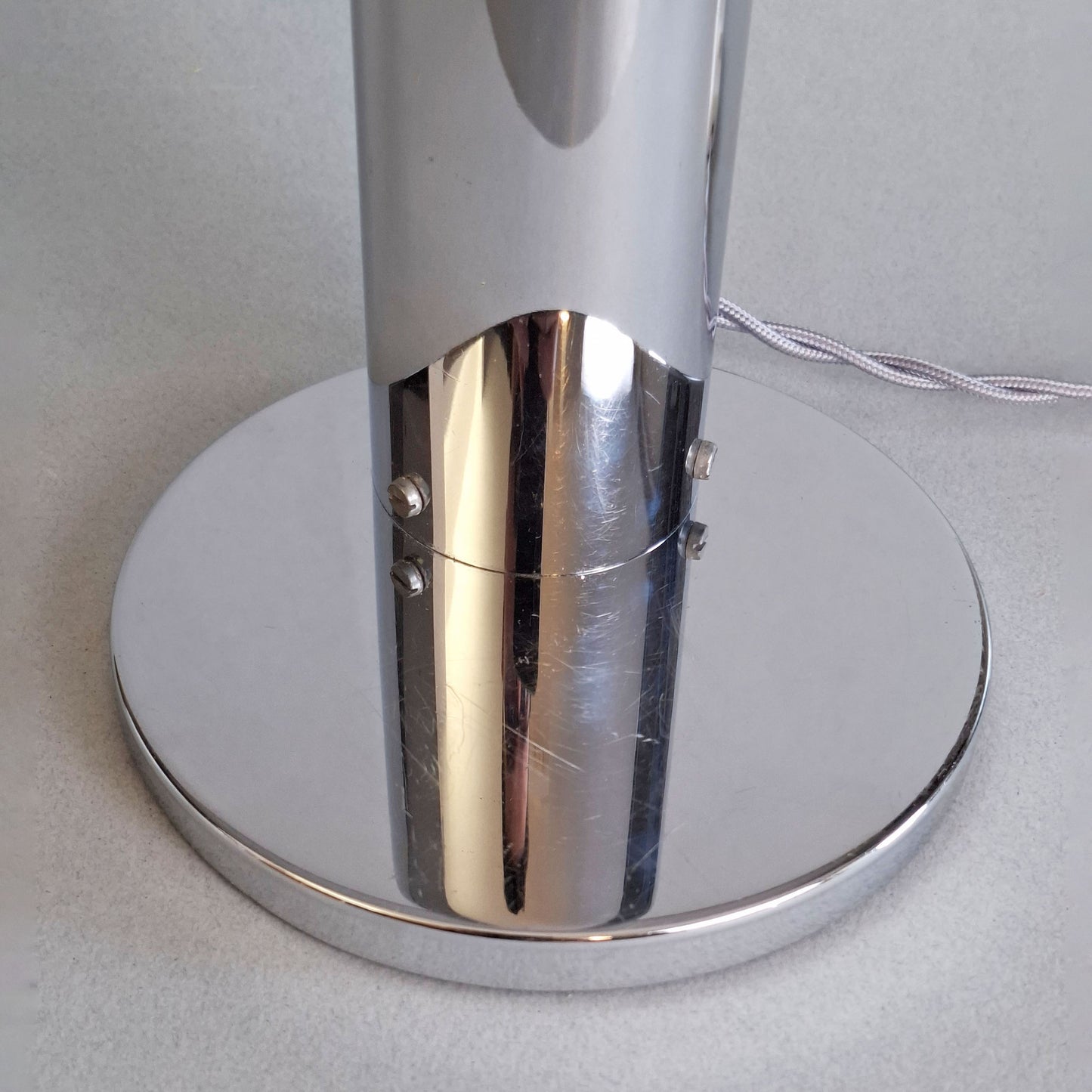 1970s vintage table lamp with chrome foot and frosted white glass globe - Retro Lamp Shop