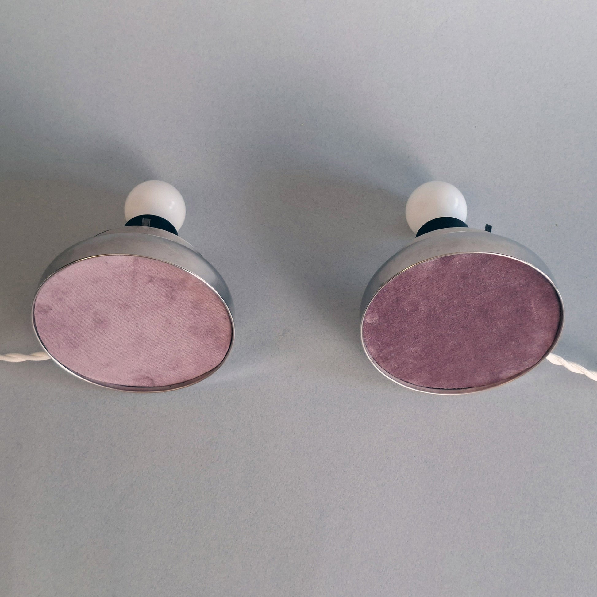 Pair of 1970s vintage table lamps with chrome base and texturized opaline glass shades - Retro Lamp Shop -
