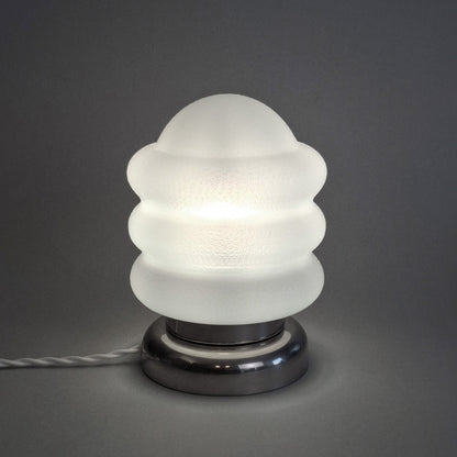 Pair of 1970s vintage table lamps with chrome base and texturized opaline glass shades - Retro Lamp Shop -